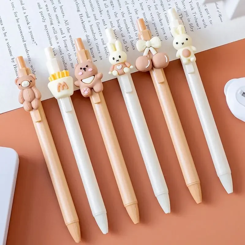 20Pcs Kawaii Cartoon Bear Bunny Retractable Gel Pen Cute Neutral Pen Aesthetic School Stationery Kids Office Writing Gift