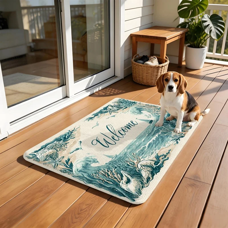 Ocean Wave Turtle Welcome Doormat Non Slip Front Door Mat Indoor Outdoor Entrance Decor Floor Rug