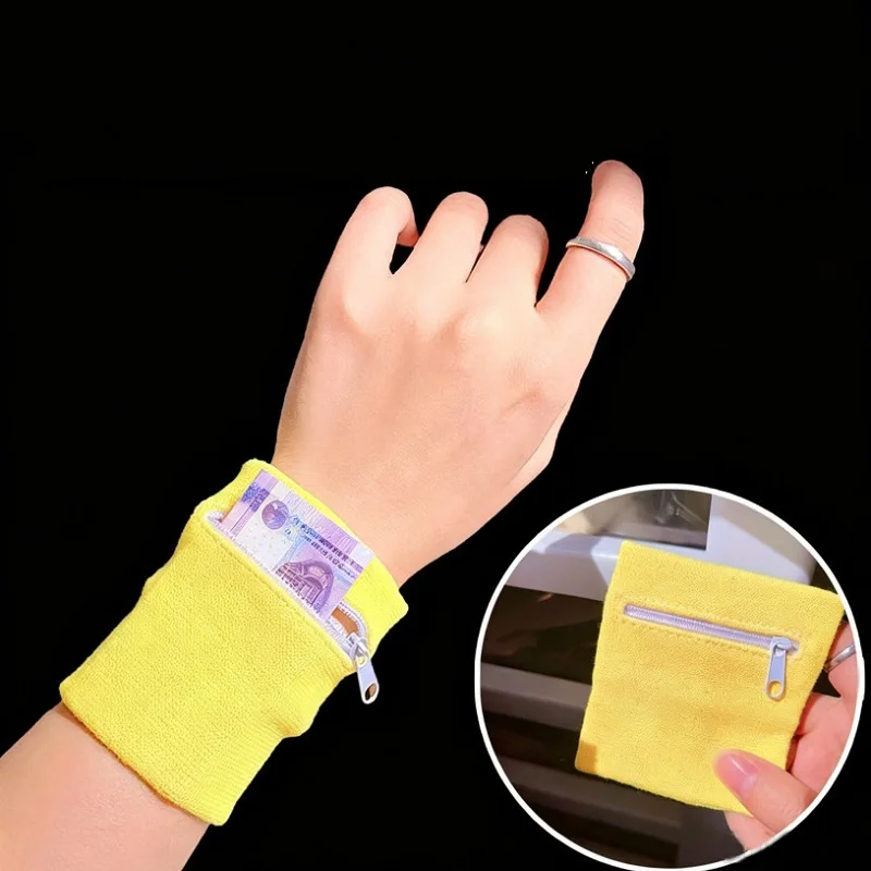 Sports Wrist Sweatband pocket Running Arm sleeve Wristband with zipper for packing money coins keys when play Basketball