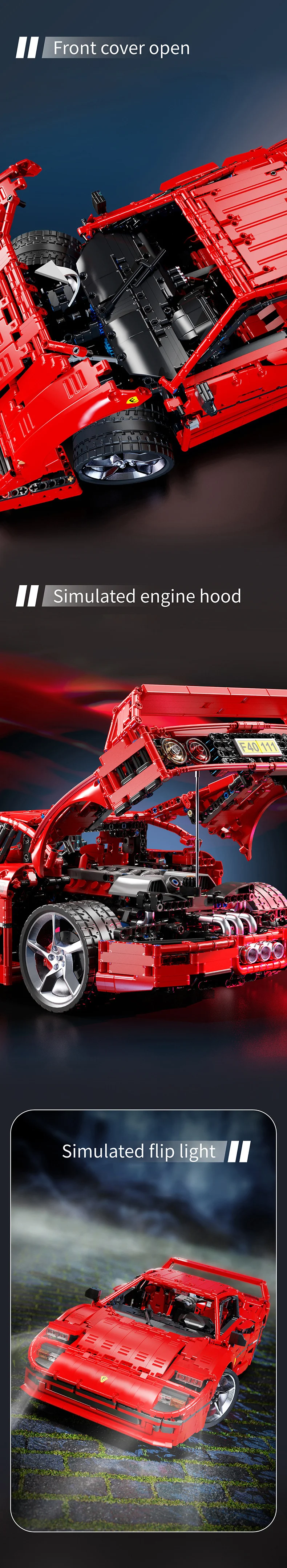 4026 Teile Technik X001 Rotes Supersportauto F40 Modell MOC-140629 Klassisches Rennwagen-Bauset DIY Montage-Spielzeug Geschenk – Detail 2