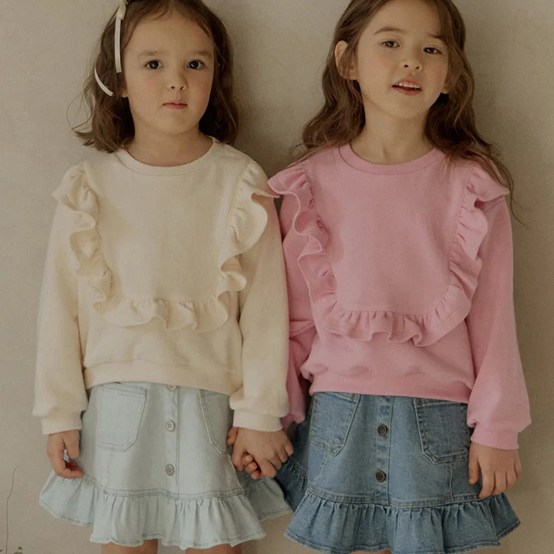 

Shirts 2024 Spring Korean Children Clothing Girl Cute Casual Simple Fashion Loose Sweet Active Holiday Princess Vintage Solid