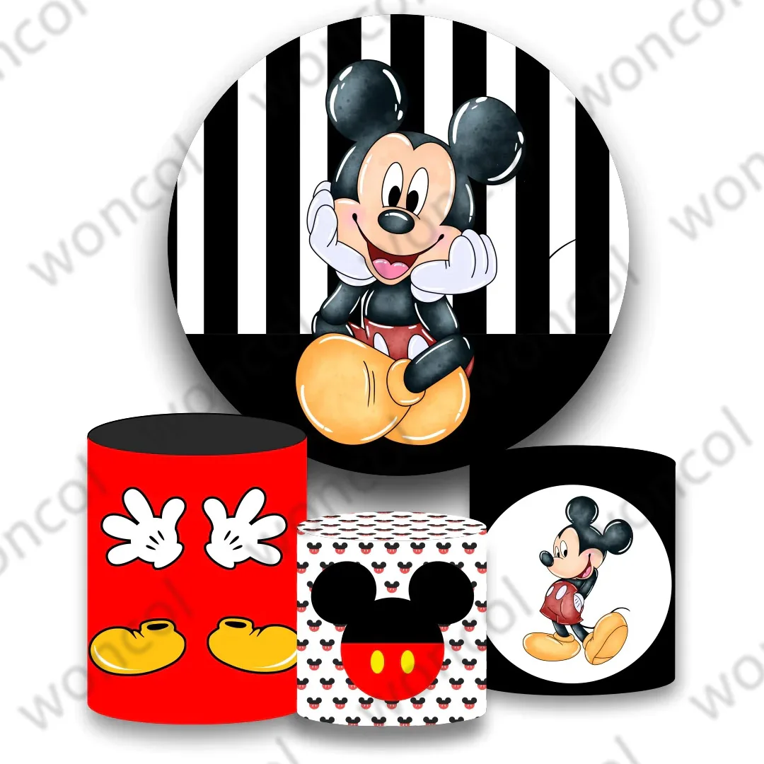 

Disney Mickey Mouse Round Cover Birthday Backdrop Child Birthday Baby Shower Circle Cylinder Cover Decor Photo Booth Prop