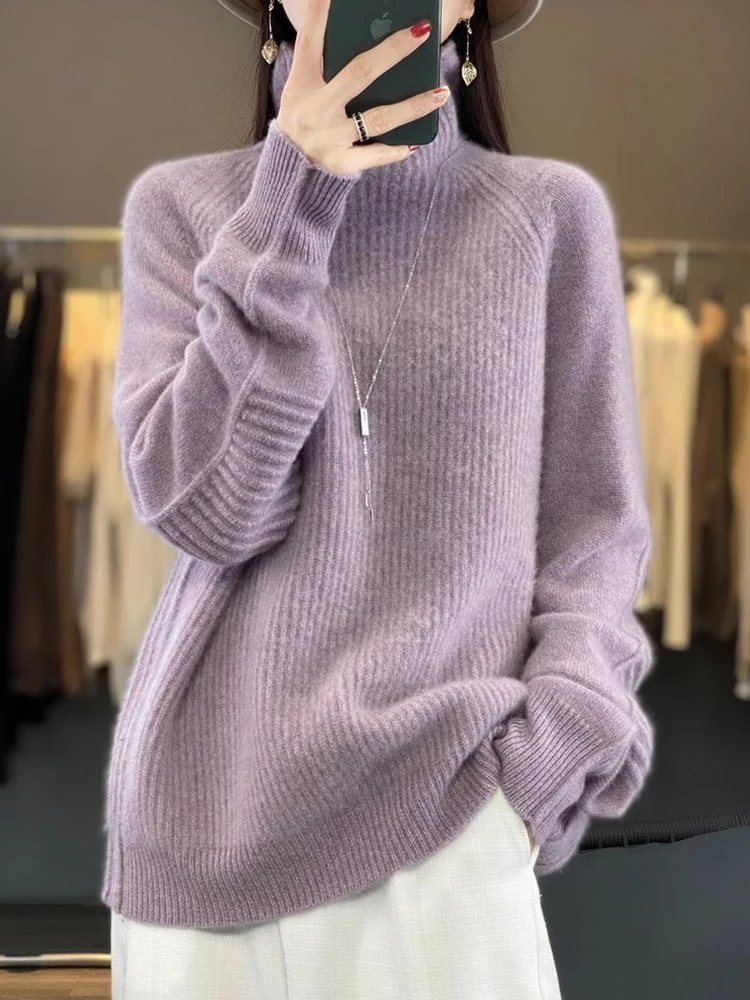 

Thiened теплый топер с высоким воротником, вязаная основа, осень-зима, повседневный свободный шерстяной свитер, свитер на голову