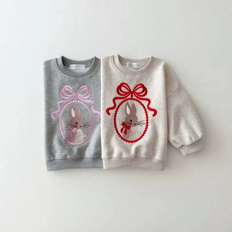 2025 Autumn New Girls Bow Embroidery Sweatshirt Baby Long Sleeve Cartoon Pullover Cotton Children Casual Sweatshirt Kids Clothes