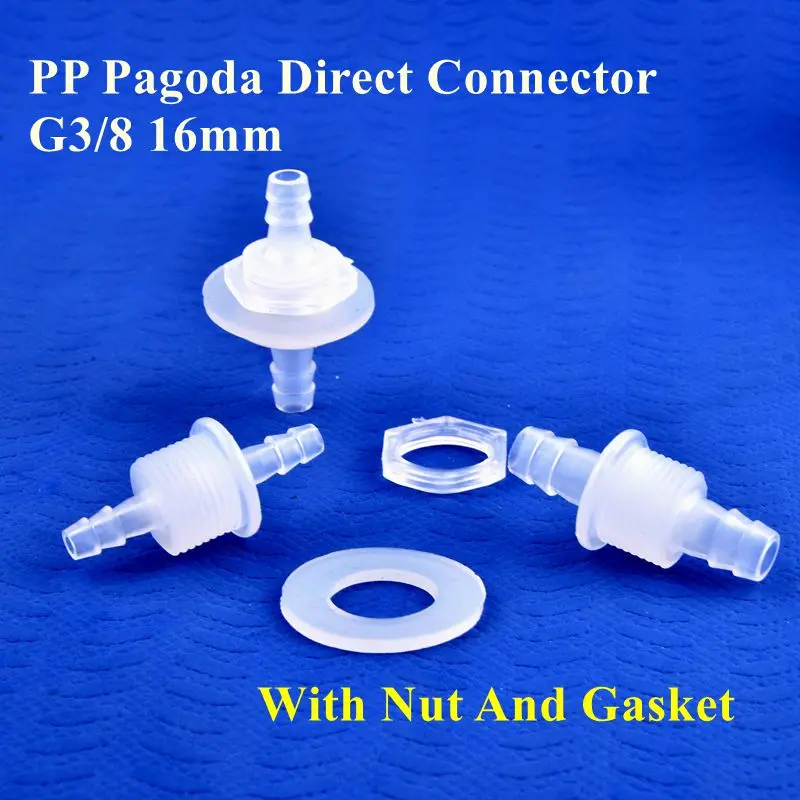 

5~200Pcs PP Pagoda Through Plate Direct Joint G3/8 16mm + Nut Gasket Aquarium Fish Tank Garden Irrigation Hose Bulkhead Adapter