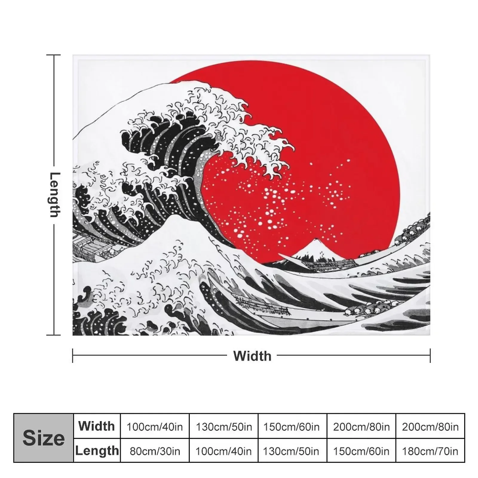 The Great Wave Off Kanagawa, Big Red Sun Throw Blanket Luxury Thicken Cute Decoratives Blankets