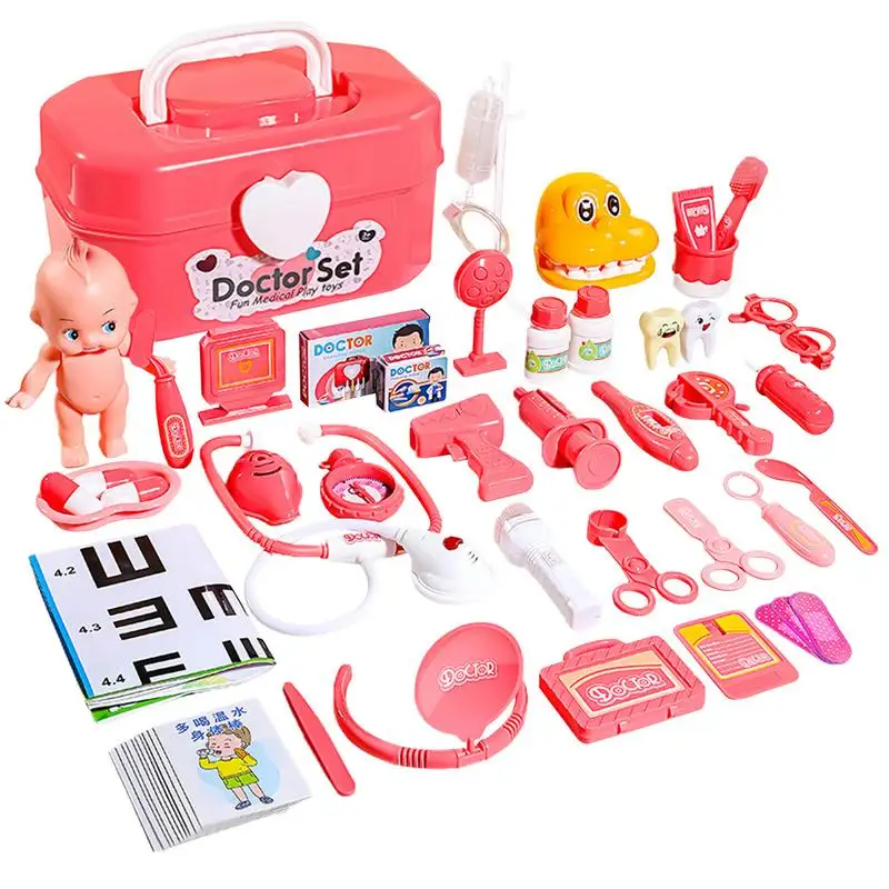 

Kids Doctor Play Set 52Pcs Medicine Set Role Playing Pretend Play Doctor Toys Dress Up Toy with Toy Stethoscope and Storage Box