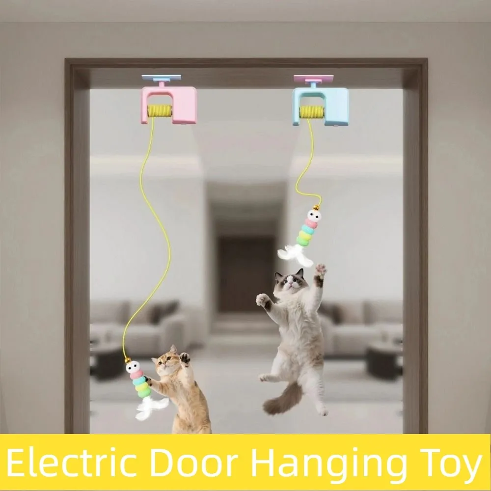 

Funny Electric Door Hanging Toy Automatic Lifting Feather Bell Elastic Rope Pet Toy Pet Self Play Rechargeable