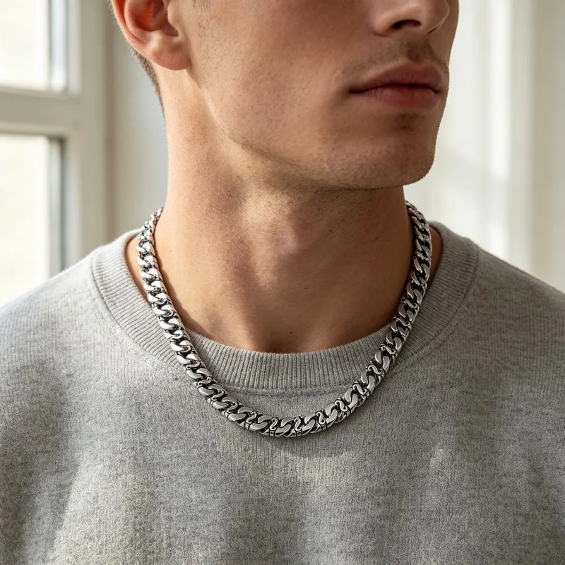 10mm Retro Patterned Stainless Steel Bracelet, Extremely Simple Style Cast Western Style Buckle Necklace