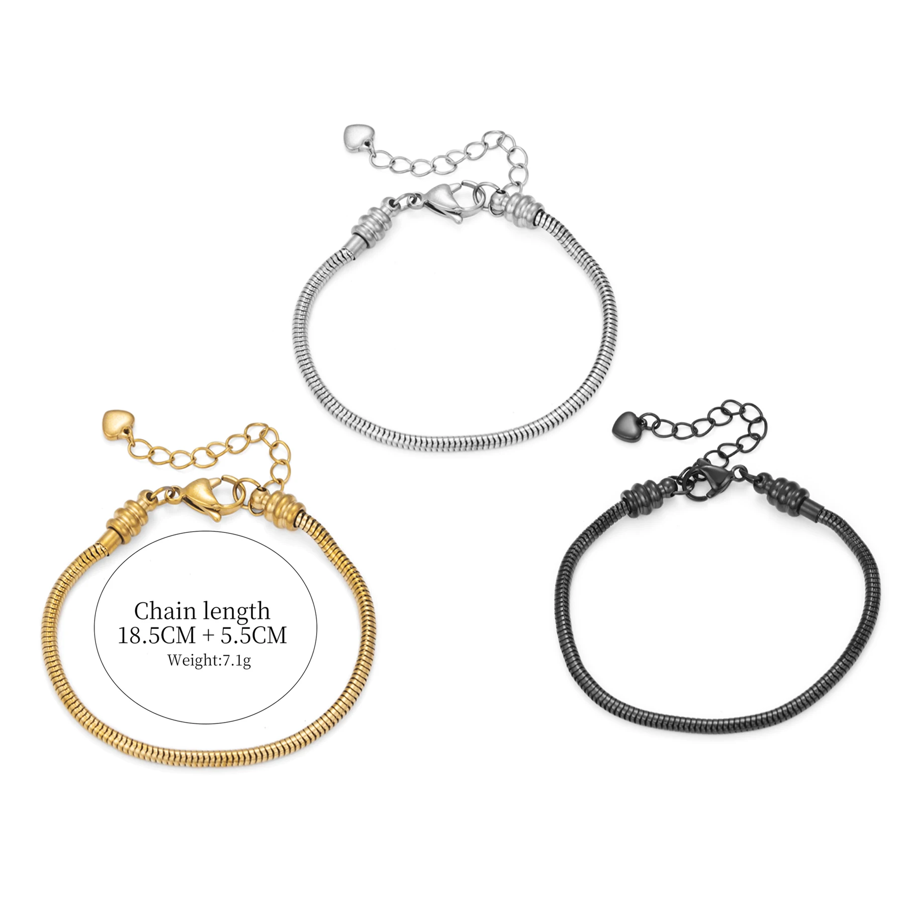 Stainless Steel Snake Chain Bracelet with Lobster Clasp Extender Chain Bracelet Link Chains for DIY Charms BeadJewelry Makings
