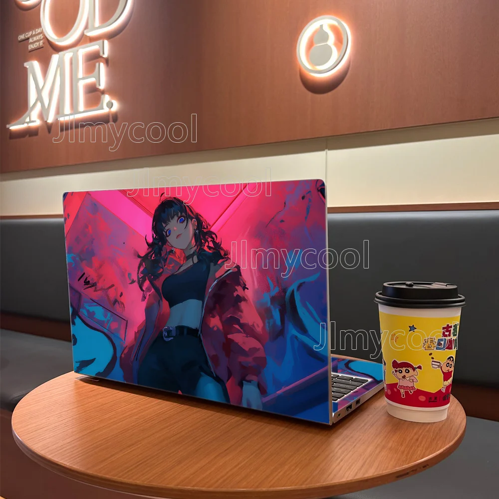 2 Pieces Pink Anime Cool Girl Vinyl Laptop Sticker Self-adhesive Case for HP Lenovo Apple Easy To Install Decal Stickers