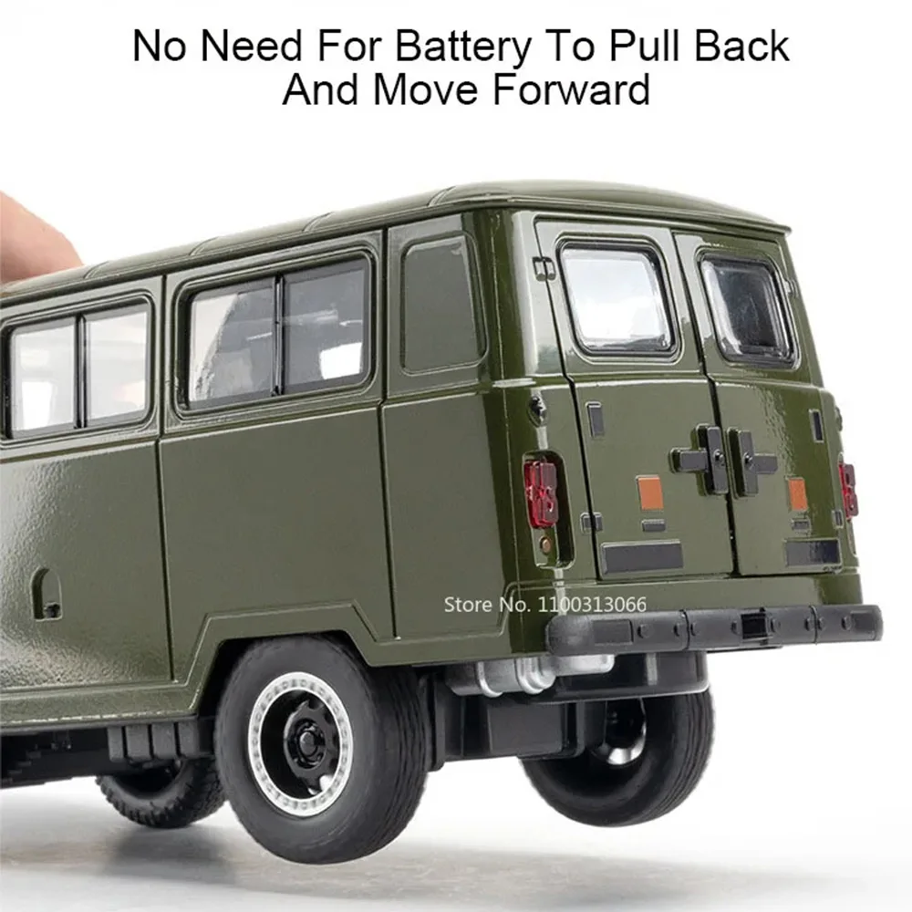 1/18 Russia UAZ Van Alloy Car Toy Diecast Models with Light Sound Cars 5 Doors Opened Vehicles for Kids Birthday Collection Gift