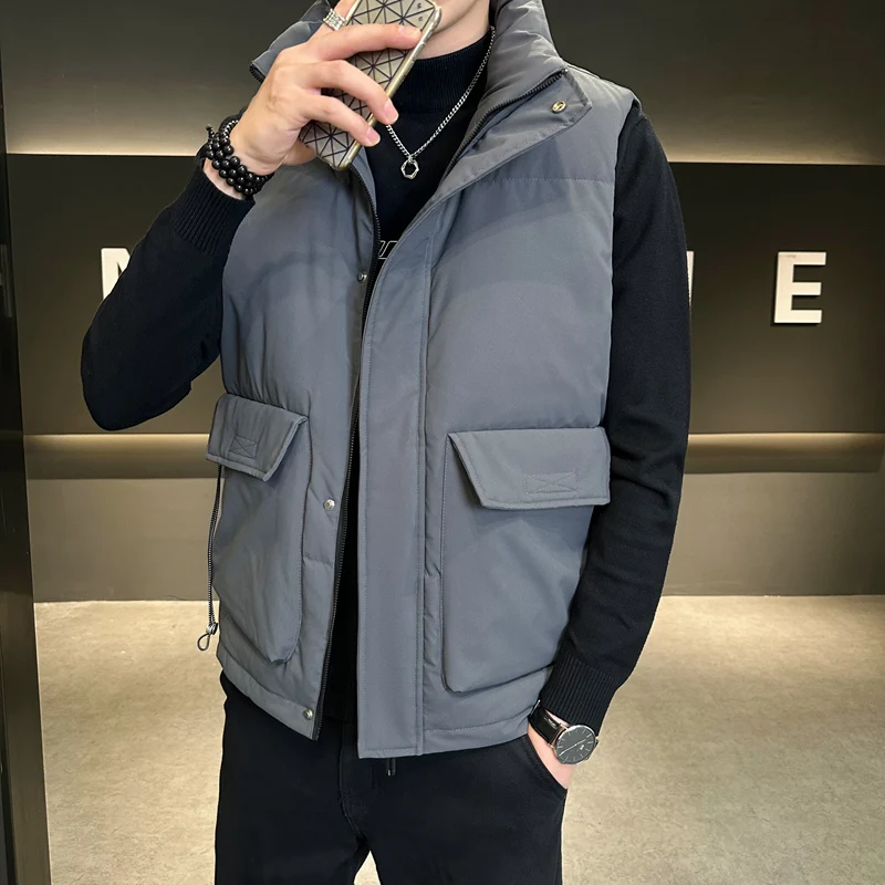 Kamizelka puchowa outdoorowa zimowa, kurtka bez rękawów, kamizelka bawełniana dla mężczyzn w średnim wieku i starszych, casualowa kurtka puchowa ze stójką dla ojca.