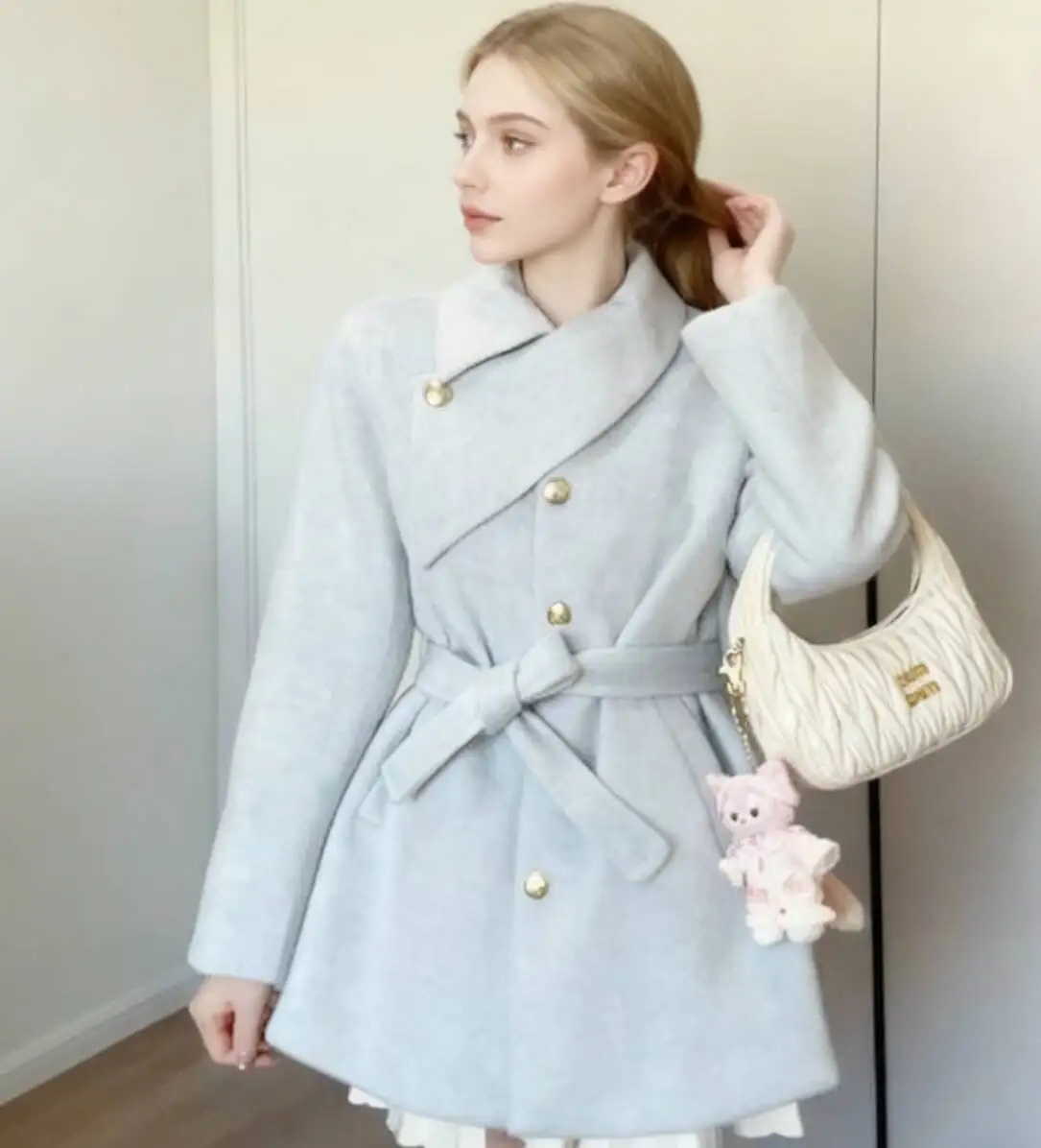 مزيج الصوف معاطف المرأة معطف الصوف طباعة الخريف متعرجة الوقوف طوق أنيقة ناضجة الباريسية نمط مكتب سيدة معاطف #2