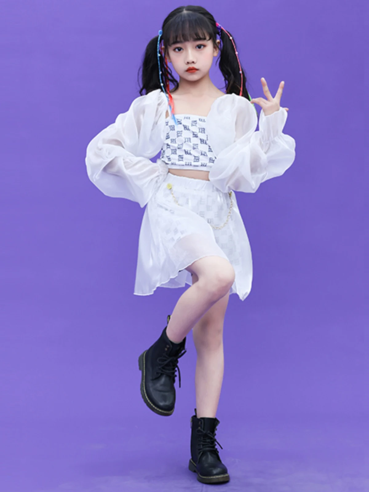 Hip Hop Modern Dance Outfit Kids Stage Wear Fashion Clothing Kpop Girls Clothes Jazz Dance Costume White Performance Suit