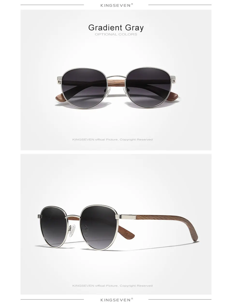 Kingseven 2024 neue hand gefertigte Holz sonnenbrille polarisierte Herren brille uv400 Schutzs piegel Brillen Holz tempel oculos – Detail 6
