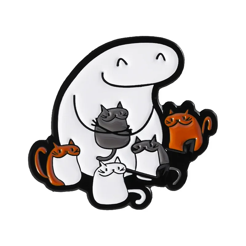Enamel Pin Cartoon Healing Series Cat Control Brooch Cute Holding Multiple Cats Cute Style Metal Baking Paint Brooch Accessories