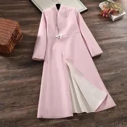 Lady Autumn Winter Woolen Coat Chinese Style Fashion Retro Temperament Elegant Loose Plate Button Long Cardigan Shawl Coat Z3107