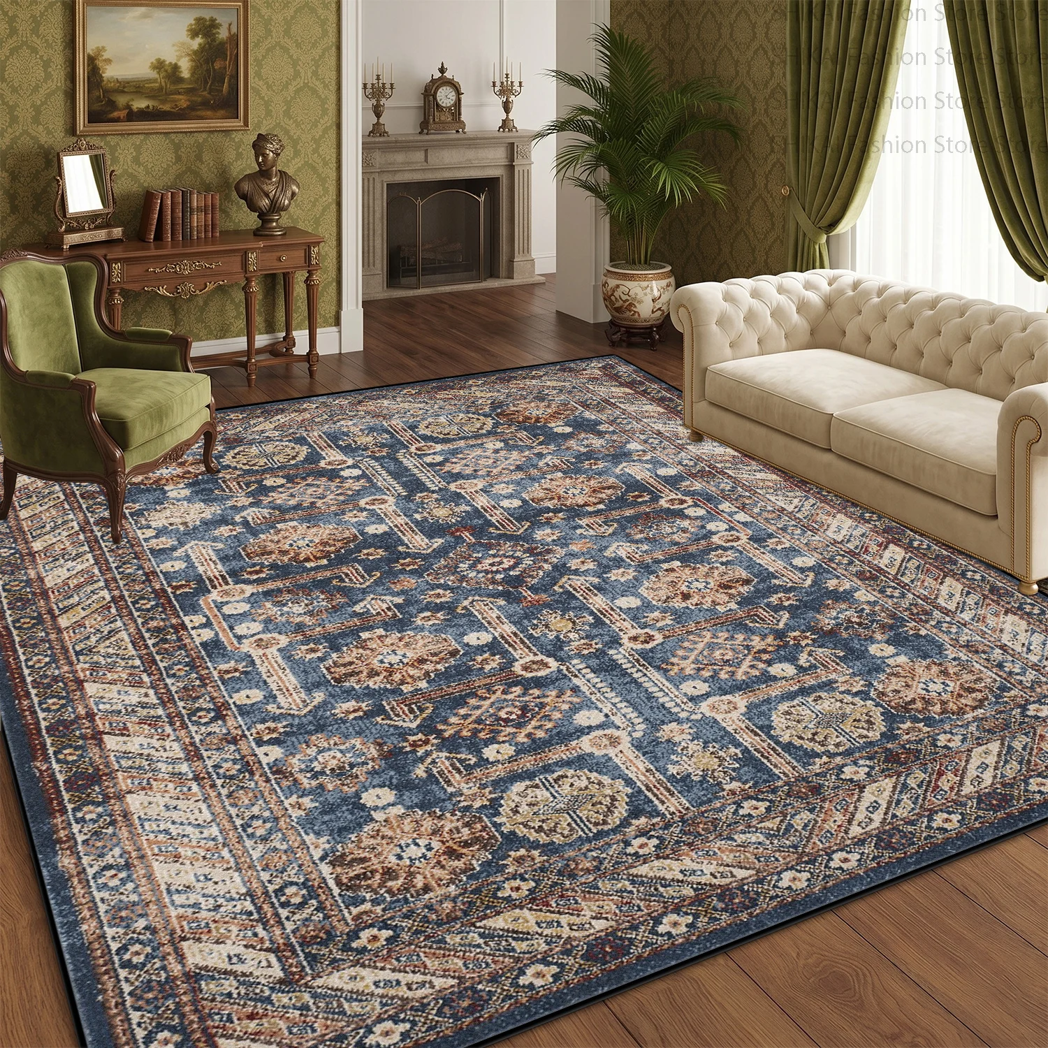 American Retro Persian Style Washable Fluffy Rug Home Decoration Luxury Non-slip Soft Carpet Large Area Short Velvet Floor Mats