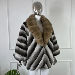 Women's Coat Real Rex Rabbit Fur Coat Women Luxury Winter Natural Fox Fur Jacket Chinchilla Color Natural Rabbit Fur Coats