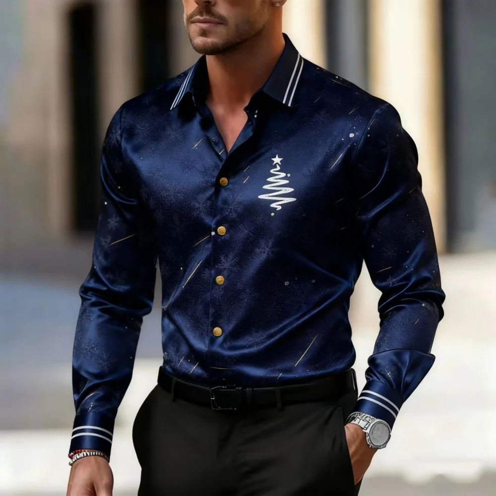 قميص كاجوال رجالي جديد لعيد الميلاد لعام 2025، قميص بياقة بأكمام طويلة، مناسب لحفلات الزفاف والحفلات، عصري وعصري