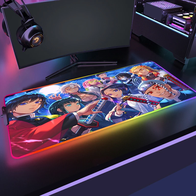 Mauspad Dämonen töter RGB Gamer Deskmat Hintergrund beleuchtung Gummi Maus matte PC Gaming Zubehör Mausepad Tastatur Schrank Mouse pad 90x40 Ansicht 4