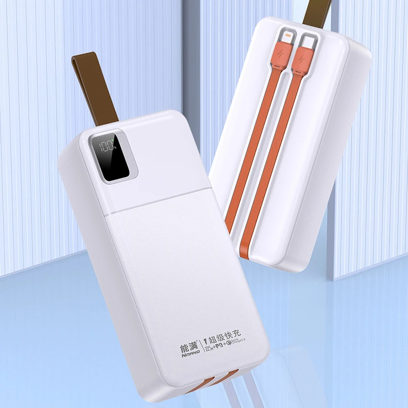 Power Bank Portable Charger With Cables 30000mAh 22.5W Digital Display Powerbank For iPhone 15 Xiaomi Samsung Huawei PowerBank