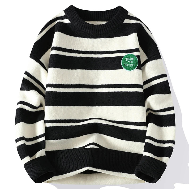 

2023 New Winter Thick Thermal Striped Wool Sweater Men Korean Harajuku Mens Pullover Sweaters High End Luxury Christmas Jumper