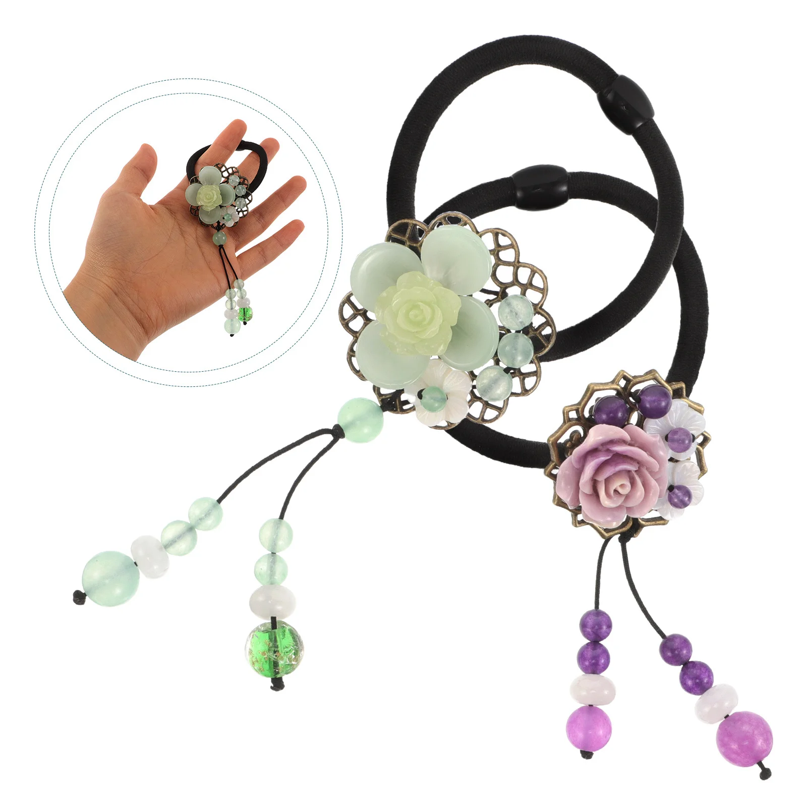 

2 шт., фиолетовые, светло-зеленые винтажные аксессуары для волос, резинки для волос с геометрическим рисунком в стиле ретро, мягкие тканевые эластичные ленты для волос, держатели для хвоста