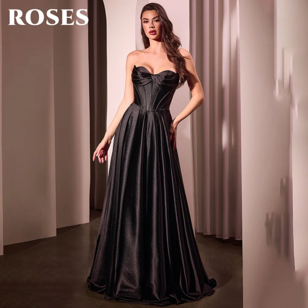 

ROSES Elegant Modern Style Prom Dresses Sweetheart Backless Prom Gown with Fishbone Satin Side High Split Formal Gown Customized