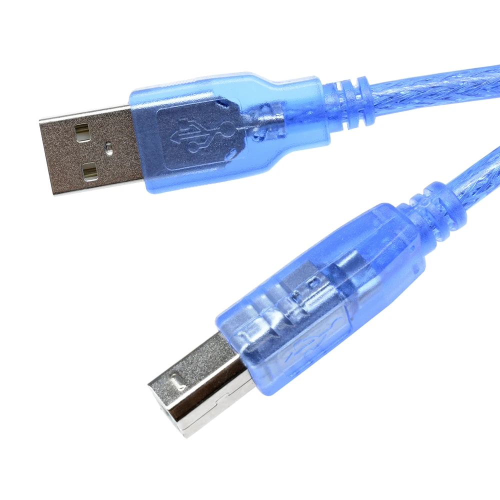 USB 2.0 Printer Cable Type A Male to Type B Male Dual Shielding High Speed Transparent Blue 0.3m 0.5m 1m