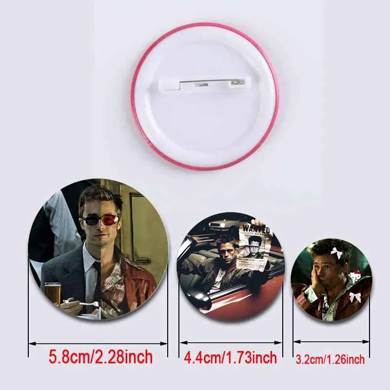 58mm Classic Movie Fight Club Brooch Pins Handmade Button Pin Film Character Cartoon Badge for Backpack Accessories Decor Gifts