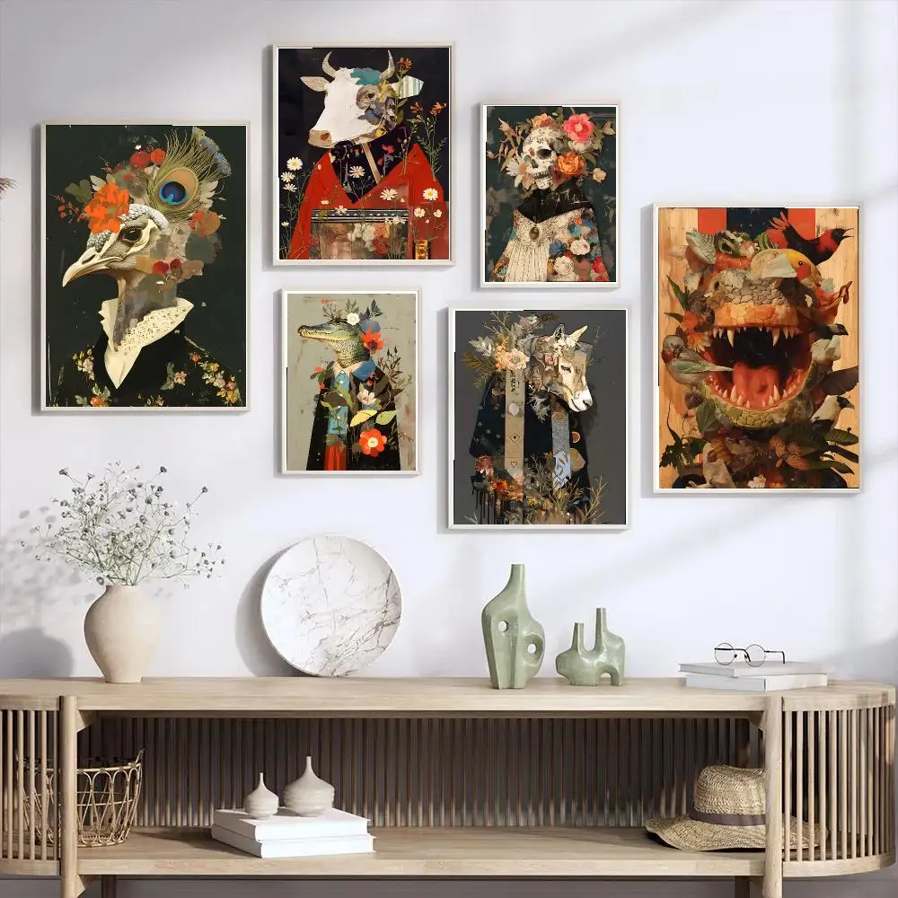 animal collage Poster HD Wall Art Print,Self-adhesive Poster Sticker,Aesthetic Home Decor