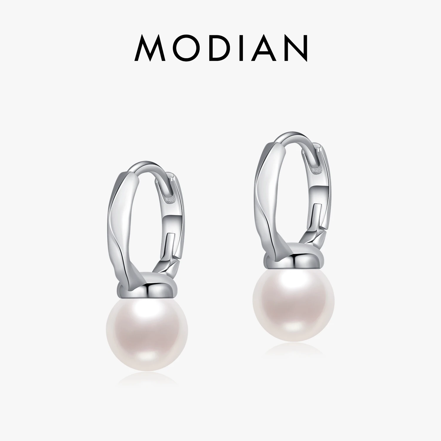 

MODIAN 925 Sterling Silver Elegant Shell Pearl Hoop Earrings Trendy Vacation Original Buckle Earrings For Women Jewelry