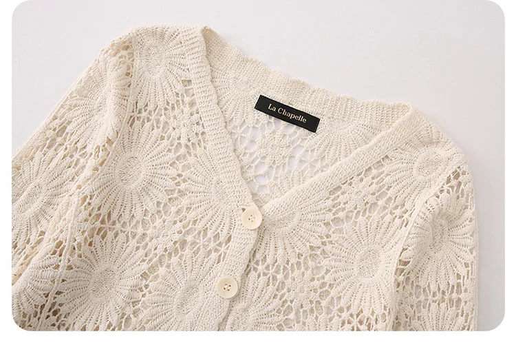 Daisy Embroidery Crochet Top Long Sleeve Button Down V-Neck Sheer Open-knit Blouse Cover Up Women Summer Fairycore Outfit