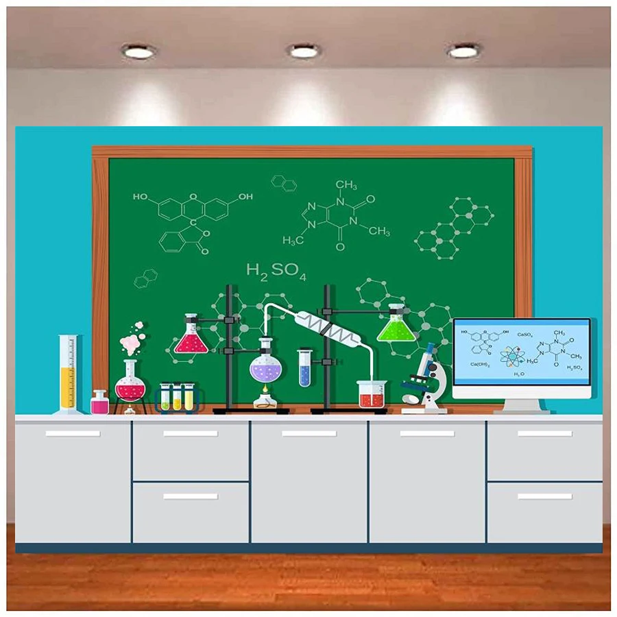 Photography Backdrop Chemistry Classroom Laboratory Equipment Blackboard Background Mad Fun Science Birthday Party Decor Banner