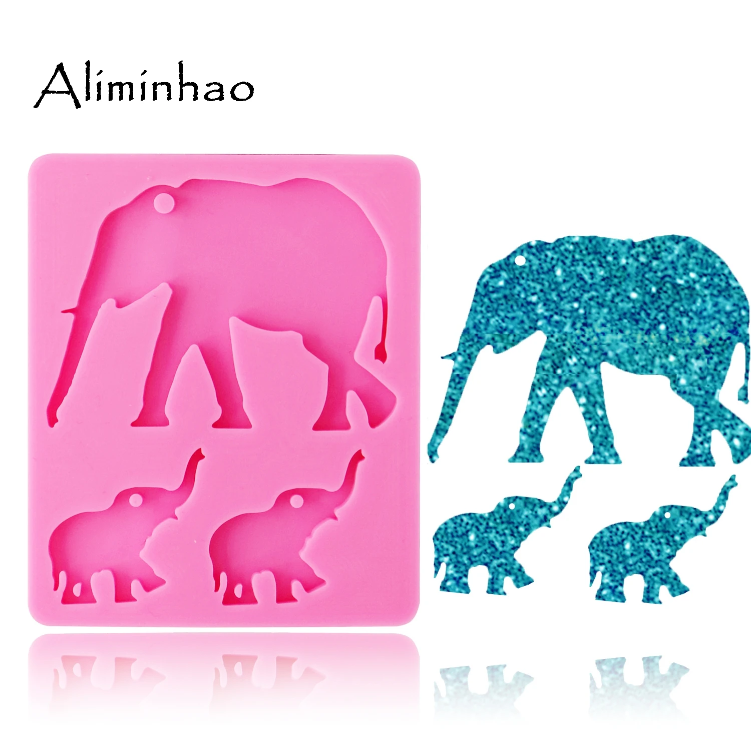 DY0078 Shiny Elephant Mom and baby silicone Keychains mold a