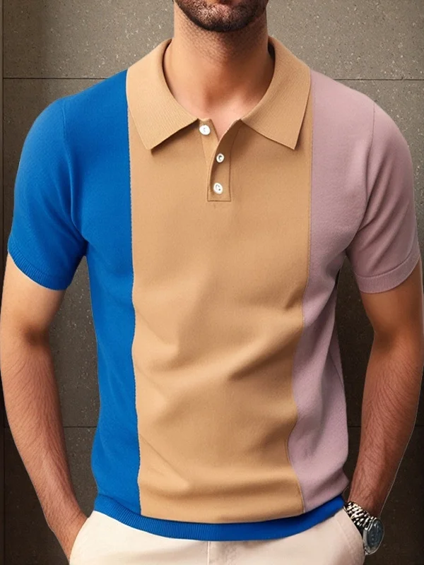 

Летняя новинка: мужская трикотажная футболка с цветными блоками, из полиэстера, приталенная, повседневная