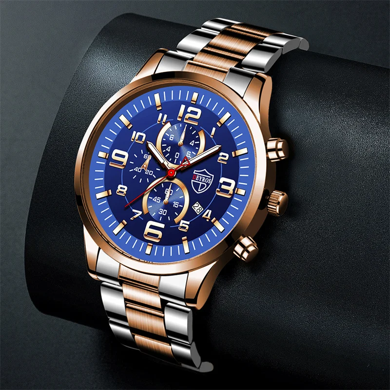 2022 Fashion Mens Sports Watches Men Luxury Stainless Steel Quartz Wrist Watch Luminous Clock Man Business Casual Leather Watch