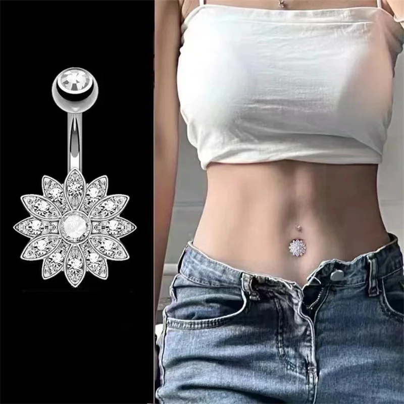 FTCY 14G Stainless Steel Belly Button Rings for Women Men CZ Curved Navel Rings Skull Belly Button Body Piercing Jewelry