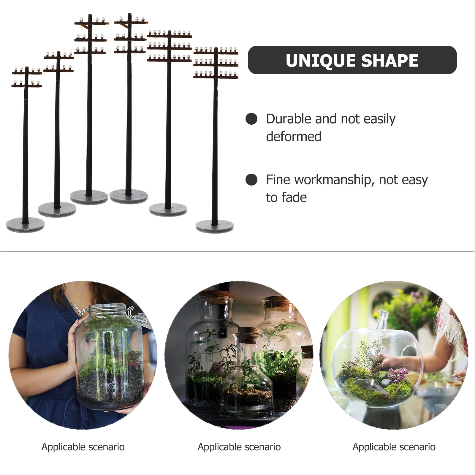 6 Pcs Micro Landscape Telephone Pole The Black Sand Table Decor Scenery Telegraph Poles Toy Room Plastic Abs Fake Models Child