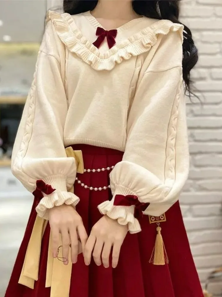 

Новогодний комплект, женское зимнее пальто Cisas ort, свитер, плиссированная юбка, футболка, модный модный ансамбль