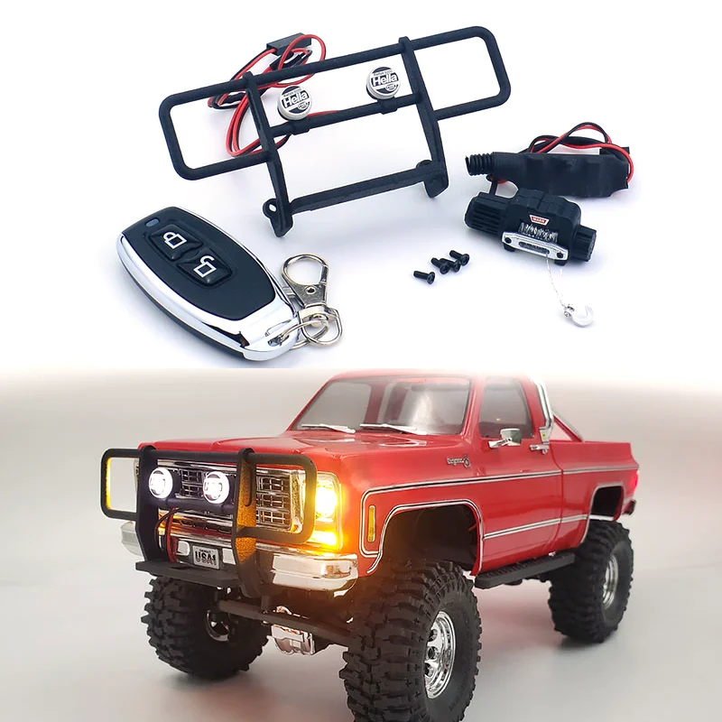 TRX4M Simulation LED Front Bumper with Winch Controller for 1/18 RC Crawler Car Traxxas TRX4-M Chevrolet K10 Upgrade Parts