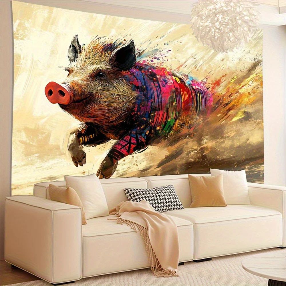 1pc, Running Wild Boar Tapestry, 2D Polyester Wall Hanging, Vibrant Home & Office Decor, Perfect Gift for Living Room, Bedroom,