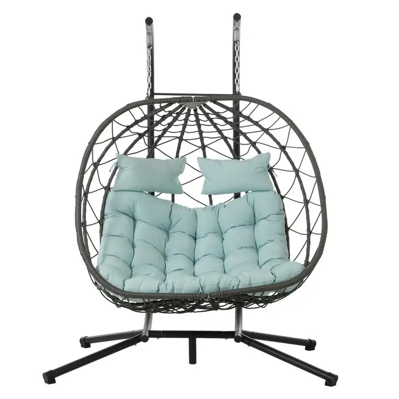 

2-Person Wicker Egg Chair with Stand for Indoor Outdoor Use - Hanging Swing Basket for Patio, Bedroom, Living Room, Balcony