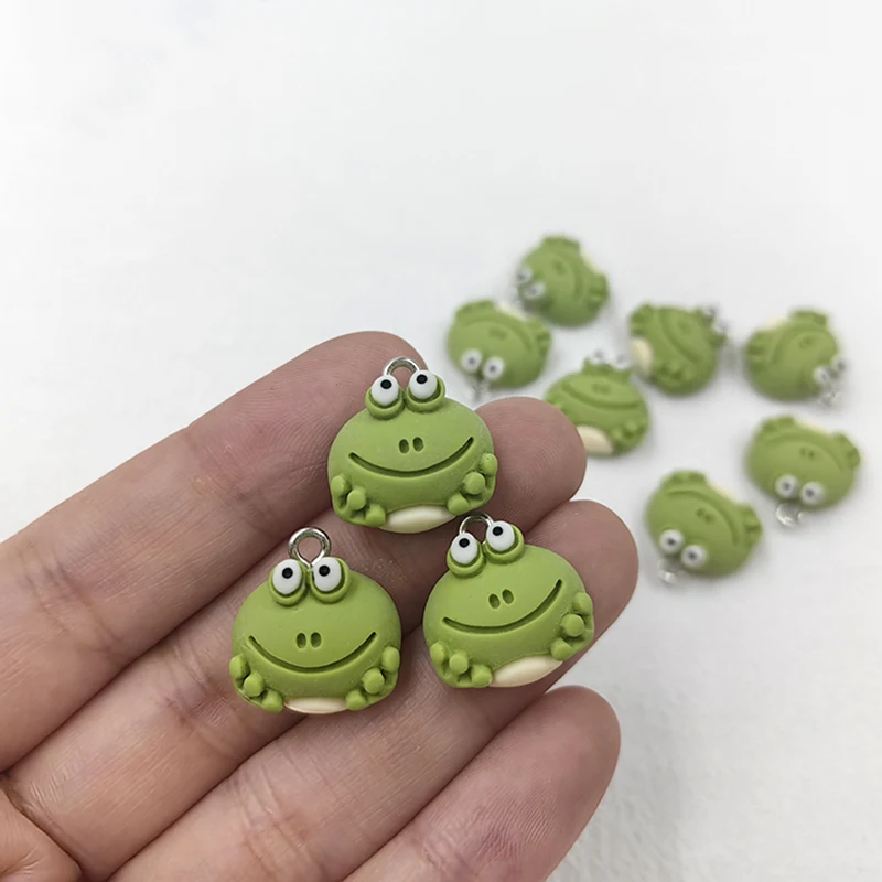 10pcs Cartoon Green Frog Head Resin Charms for Jewelry Making Kawaii Small Animals Pendants Crafts Decor DIY Earring Keychain