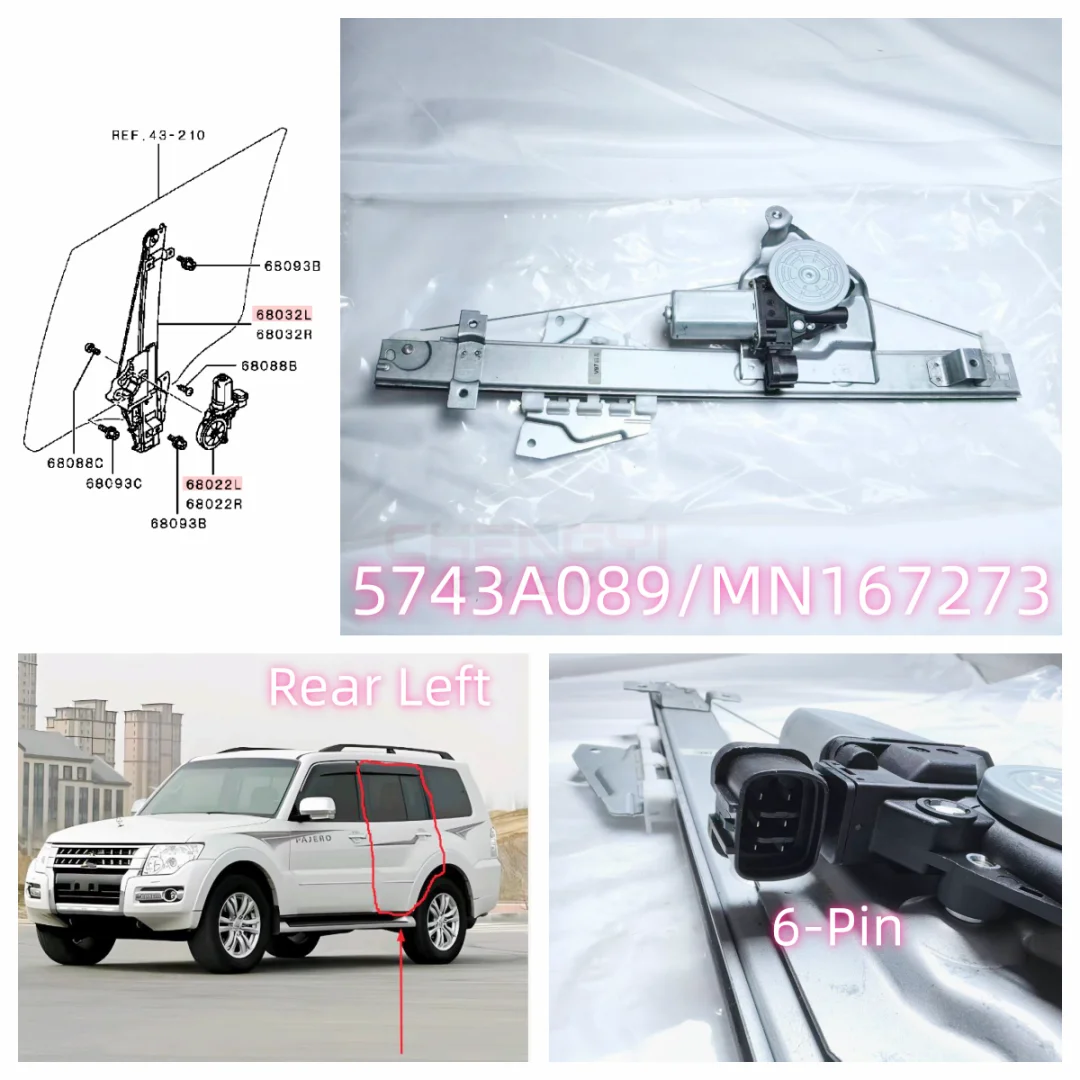 

Rear Left Door Window Regulator Assembly For Pajero Montero V93W V95W V97W V98W 5743A089 MN167273 (5 Door Version Left Rudder)