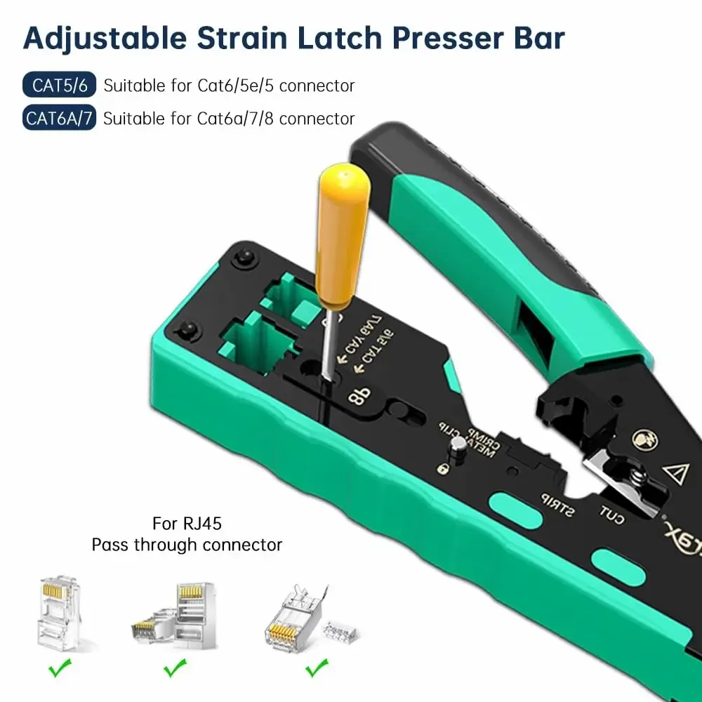 ZoeRax Pass Through RJ45 Crimp Tool with 10PCS Cat7 Connectors and Strain Relief Boots, Ethernet Wire Cutter Crimper