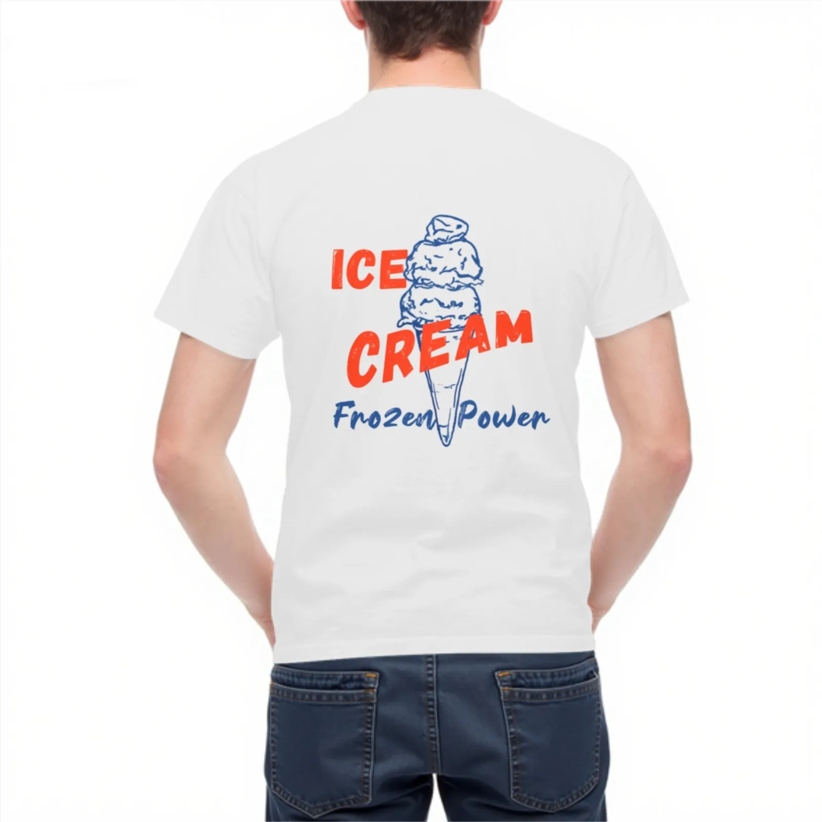 Ice Cream Frozen Power Graphic Print Men's Casual Cotton Crewneck T-Shirt Daily Wear