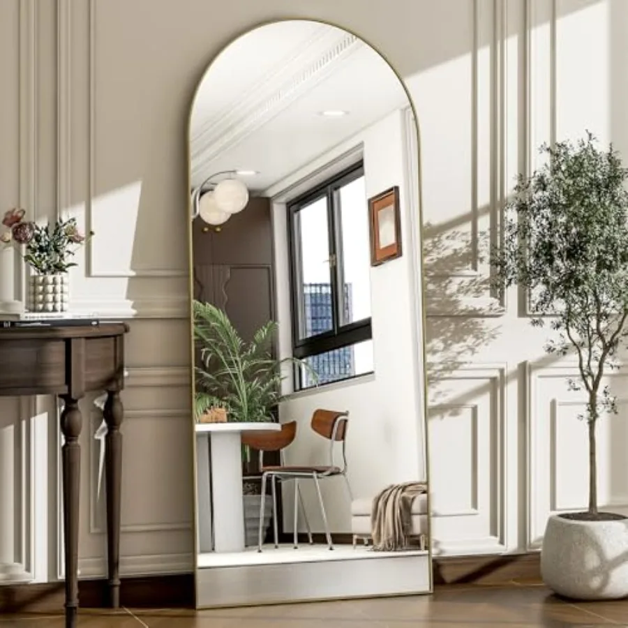 

Зеркало в полный рост с арочным каркасом 57 x 20 дюймов - настенное/напольное зеркало с рамой из алюминиевого сплава для ванной комнаты и гостиной